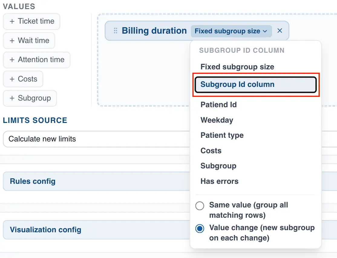 Drag subgroup column