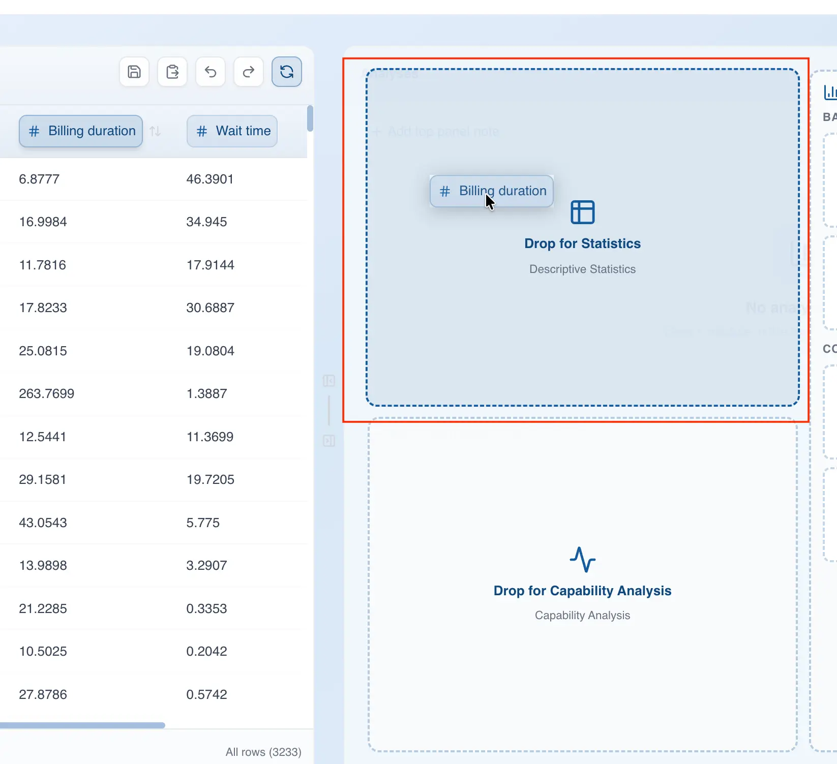 Create analysis from drag and drop