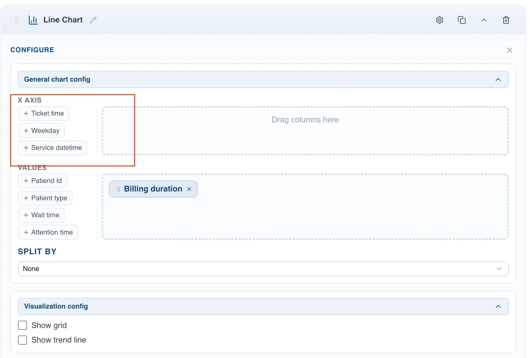 Drag column to x axis